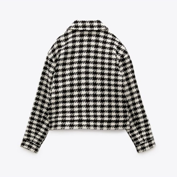 NWT Zara Houndstooth Tweed Wool Blend Blazer Jacket M Jewel Button Fall Workwear - Picture 8 of 9